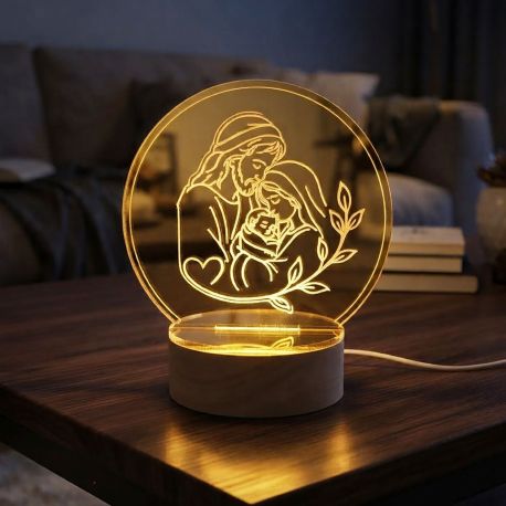LAMPADA LED SACRA FAMIGLIA BOMBONIERA BATTESIMO BIMBA E COMUNIONE