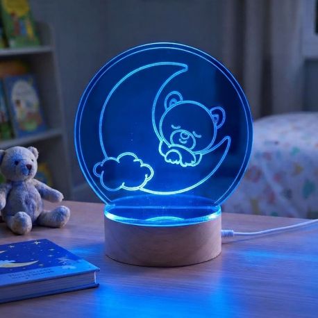 LAMPADA LED ORSETTO SULLA LUNA BOMBONIERA BATTESIMO BIMBO