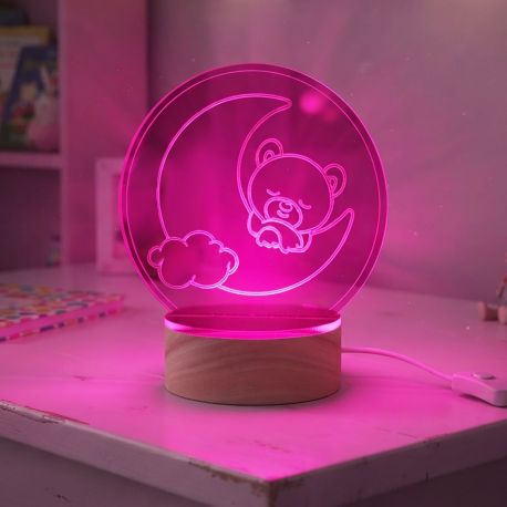 LAMPADA LED ORSETTO LUNA ROSA BOMBONIERE BATTESIMO ORIGINALI