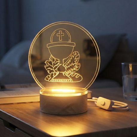 LAMPADA LED CALICE COMUNIONE CON SIMBOLI SACRI PRIMA COMUNIONE