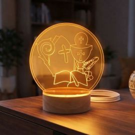 LAMPADA LED COMUNIONE E CRESIMA CON SIMBOLI SACRI INTAGLIATI