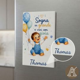 Applicazione bimbo palloncini in legno bomboniera battesimo nascita