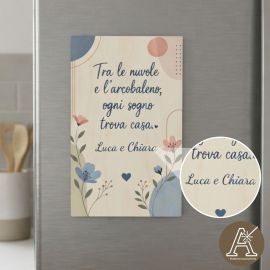 Segnaposto matrimonio casa con decorazione foreale e frase