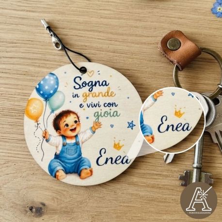 PORTACHIAVI PERSONALIZZATO BIMBO BOMBONIERE NASCITA SEGNAPOSTO BATTESIMO