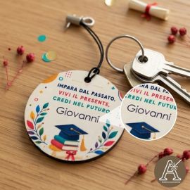 Portachiavi laurea tocco e libri in legno bomboniera laurea