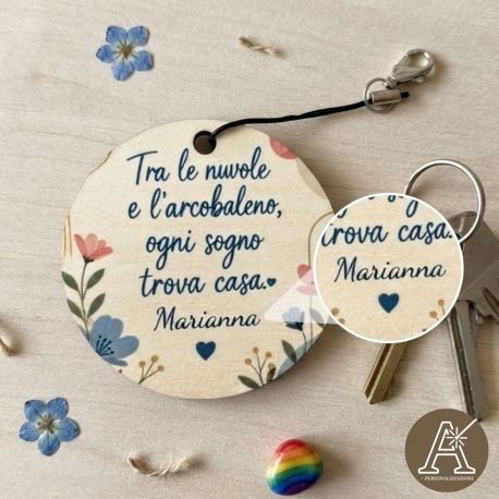 BOMBONIERE PORTACHIAVI TONDO PERSONALIZZABILE SEGNAPOSTO COMPLEANNO MATRIMONIO