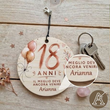 Portachiavi legno 18 anni ragazza bomboniera 18esimo