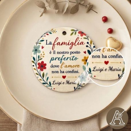 Tag tondo magnete famiglia in legno bomboniera