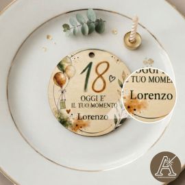 Tag tondo calamita 18 anni ragazzo personalizzato per segnaposto e festa compleanno