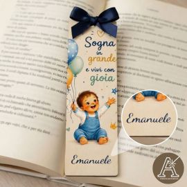 Segnalibro personalizzabile bimbo con palloncini in legno bomboniera nascita