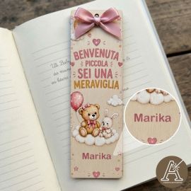 Segnalibro nascita bimba coniglietto orsetto legno bomboniera nascita