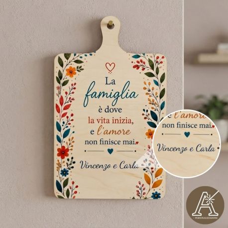 TAGLIERE PERSONALIZZABILE FRASE FAMIGLIA IN LEGNO BOMBONIERA MATRIMONIO COMUNIONE