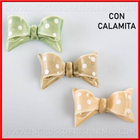 FIOCCHI IN CERAMICA A POIS CON CALAMITA PER BOMBONIERE, CONFETTATE