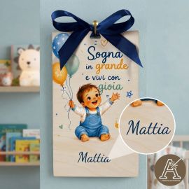 QUADRETTO APPENDINO PERSONALIZZABILE BIMBO LEGNO BOMBONIERA BATTESIMO