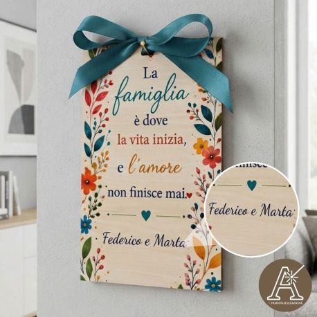 QUADRETTO APPENDINO FRASE FAMIGLIA BOMBONIERE MATRIMONIO PERSONALIZZATE ONLINE