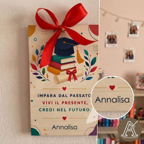 Quadretto rettangolare appendino laurea in legno bomboniera laurea
