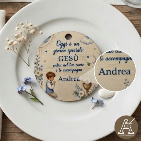 Applicazione calamita bimbo comunione in legno bomboniera comunione