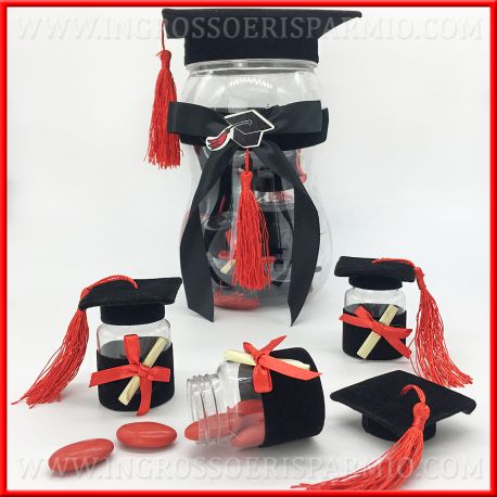 PORTACONFETTI LAUREA ORIGINALI PICCOLI BARATTOLI TOCCO SET 12PZ