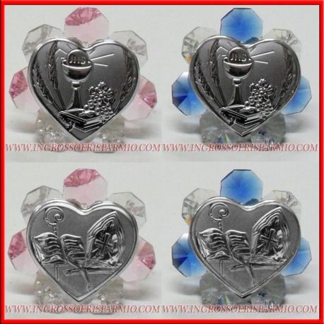 CUORE ARGENTO E PLACCA SACRA IN CRISTALLO PRIMA COMUNIONE E CRESIMA ONLINE