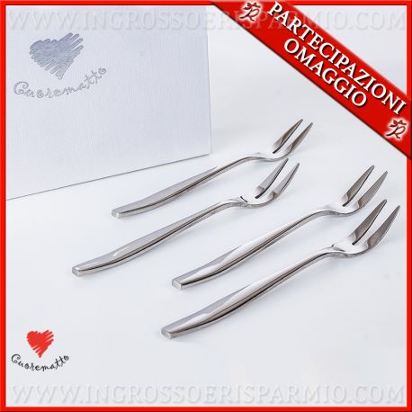 FORCHETTINE PER DOLCE ACCIAIO 4PZ CUOREMATTO BOMBONIERE UTILI