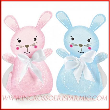 SCATOLINE PORTACONFETTI A FORMA DI CONIGLIETTO ROSA CELESTE BIMBI