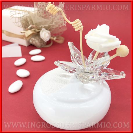 DIFFUSORI ESSENZE IN PORCELLANA CON FIORE CRISTALLO MATRIMONIO