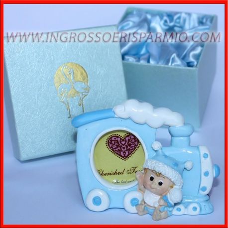 PORTAFOTO TRENINO CELESTE BIMBO CORNICE COMUNIONE