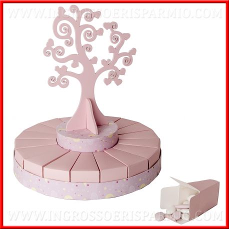 STRUTTURA TORTA PORTACONFETTI ALBERO DELLA VITA ROSA BATTESIMO