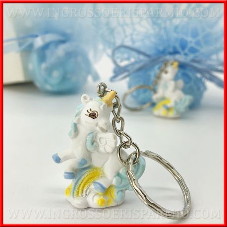 PORTACHIAVI CON UNICORNO AZZURRO ORIGINALI BATTESIMO BAMBINO