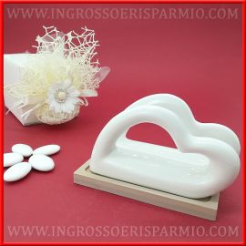 PORTATOVAGLIOLI CUORE CERAMICA E LEGNO MATRIMONIO UTILI