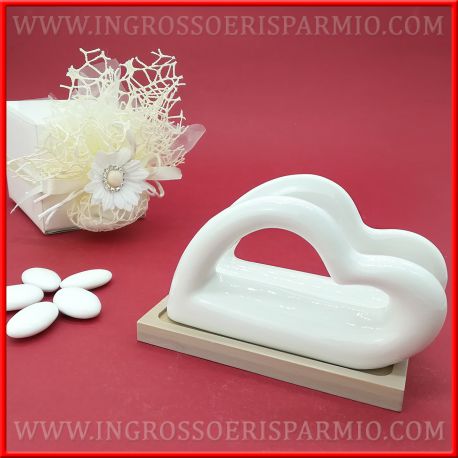 PORTATOVAGLIOLI CUORE CERAMICA E LEGNO MATRIMONIO UTILI