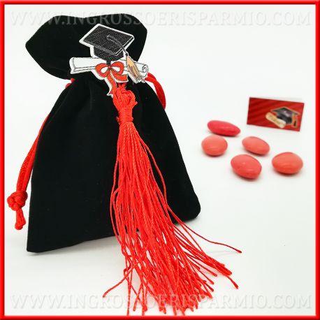 SACCHETTI LAUREA ORIGINALI VELLUTO NERO CON TOCCO E NAPPINA PORTACONFETTI BOMBONIERE