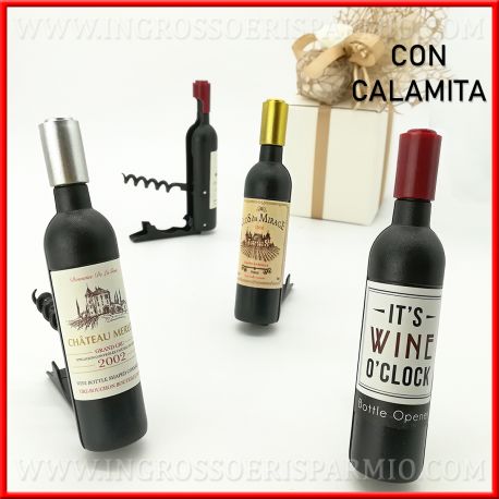 APRIBOTTIGLIE E CAVATAPPI ORIGINALE A FORMA DI BOTTIGLIA VINO BOMBONIERE PREZZI BASSI UTILI