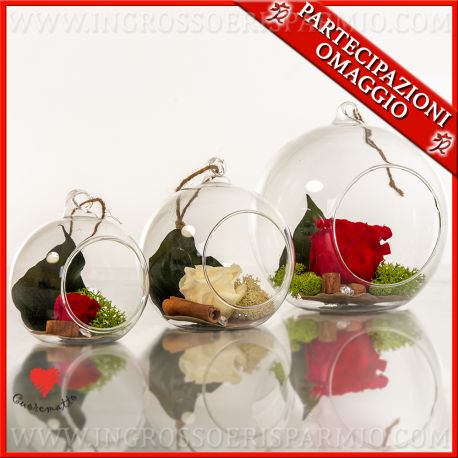 SFERE IN VETRO ROSE STABILIZZATE IDEE BOMBONIERE SOLIDALI