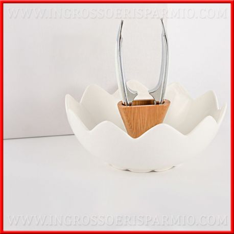 SET SCHIACCIANOCI E CIOTOLA PORCELLANA BIANCA DESIGN ORIGINALE