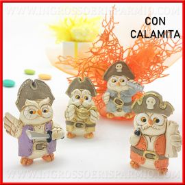 GUFO / CIVETTA PIRATA PENSIERINI COMPLEANNO BATTESIMO COMUNIONE CALAMITE PREZZI INGROSSO