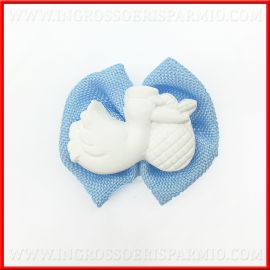 PAPILLON TESSUTO AZZURRO CICOGNA GESSO APPLICAZIONI NASCITA BATTESIMO PRIMO COMPLEANNO BAMBINO BOMBONIERE