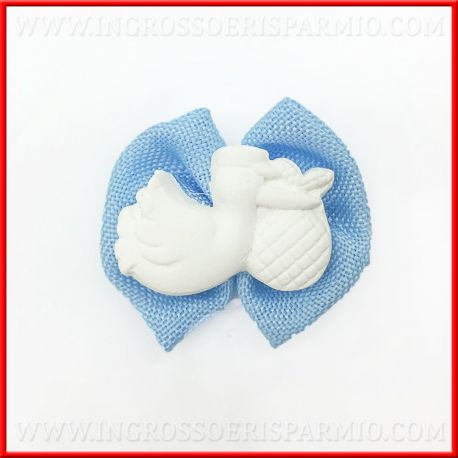 PAPILLON TESSUTO AZZURRO CICOGNA GESSO APPLICAZIONI NASCITA BATTESIMO PRIMO COMPLEANNO BAMBINO BOMBONIERE