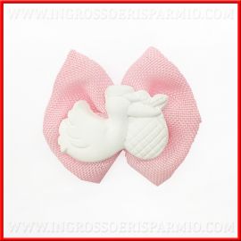 APPLICAZIONI COCCARDA ROSA GESSETTO CICOGNA NASCITA BATTESIMO PRIMO COMPLEANNO CONFETTATA BAMBINA