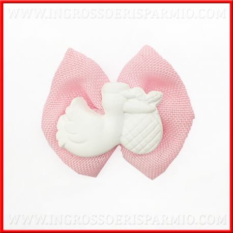 APPLICAZIONI COCCARDA ROSA GESSETTO CICOGNA NASCITA BATTESIMO PRIMO COMPLEANNO CONFETTATA BAMBINA