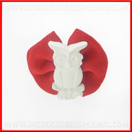 APPLICAZIONI LAUREA IN TESSUTO ROSSO E GESSETTO A FORMA DI GUFETTO DECORAZIONI BOMBONIERE ORIGINALI