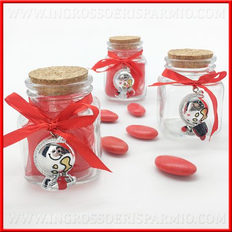 BARATTOLO CIONDOLO MAPPAMONDO FIOCCO ROSSO BOMBONIERE LAUREA UTILI PREZZI BASSI