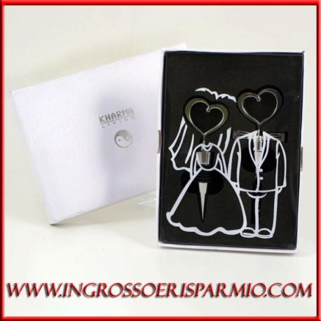 SET TAPPO + CAVATAPPI IN ACCIAIO SPOSINI VINO CHAMPAGNE APRIBOTTIGLIE NOZZE