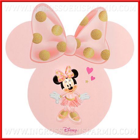INVITI DISNEY ECONOMICI BIGLIETTI MINNIE SAGOMA CARTONCINO ROSA PER COMPLEANNO CHIUDIPACCO