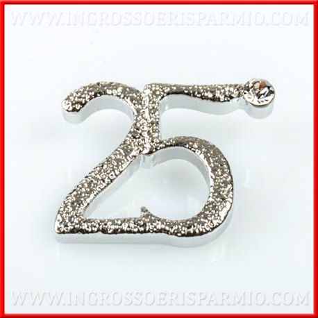 CIONDOLO ARGENTATO NUMERO 25 CON STRASS ANNIVERSARIO MATRIMONIO