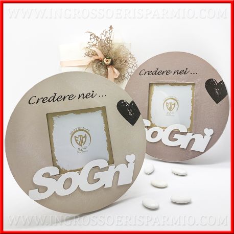 PORTAFOTO PARTICOLARI CON CORNICE TONDA IN LEGNO "SOGNI" BOMBONIERE ORIGINALI ONLINE