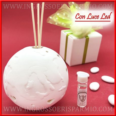 MAPPAMONDO CON FIALA PORTA PROFUMI AMBIENTE E LED IDEE NOZZE BOMBONIERE MATRIMONIO